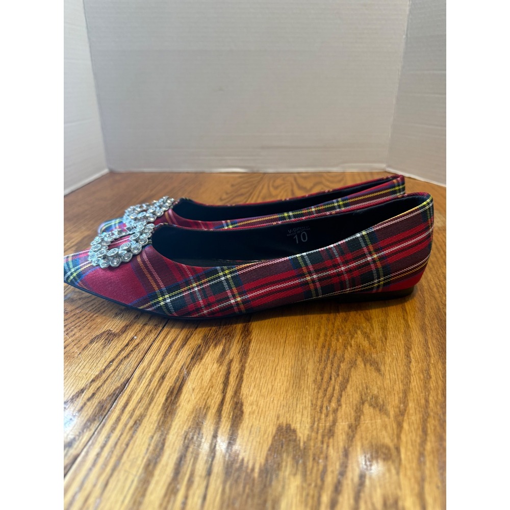B.O.G. Collective Ginny Red Plaid Rhinestone Pointy Toe Flats Band of Gypsies 10